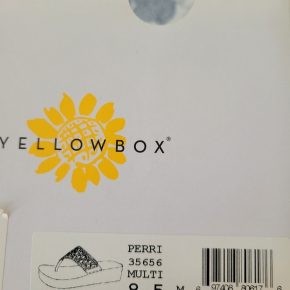 Yellow Box leather flip flops with multi colored crystals. US size 8.5. "Perri" - Picture 2 of 10